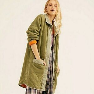 We The Free Olive Quilted Long Coat Women's Size Large
